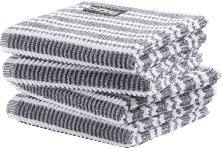 DDDDD 4x Vaatdoek Set van 4 stuks Stevig Gestreept 30x30 cm Grijs