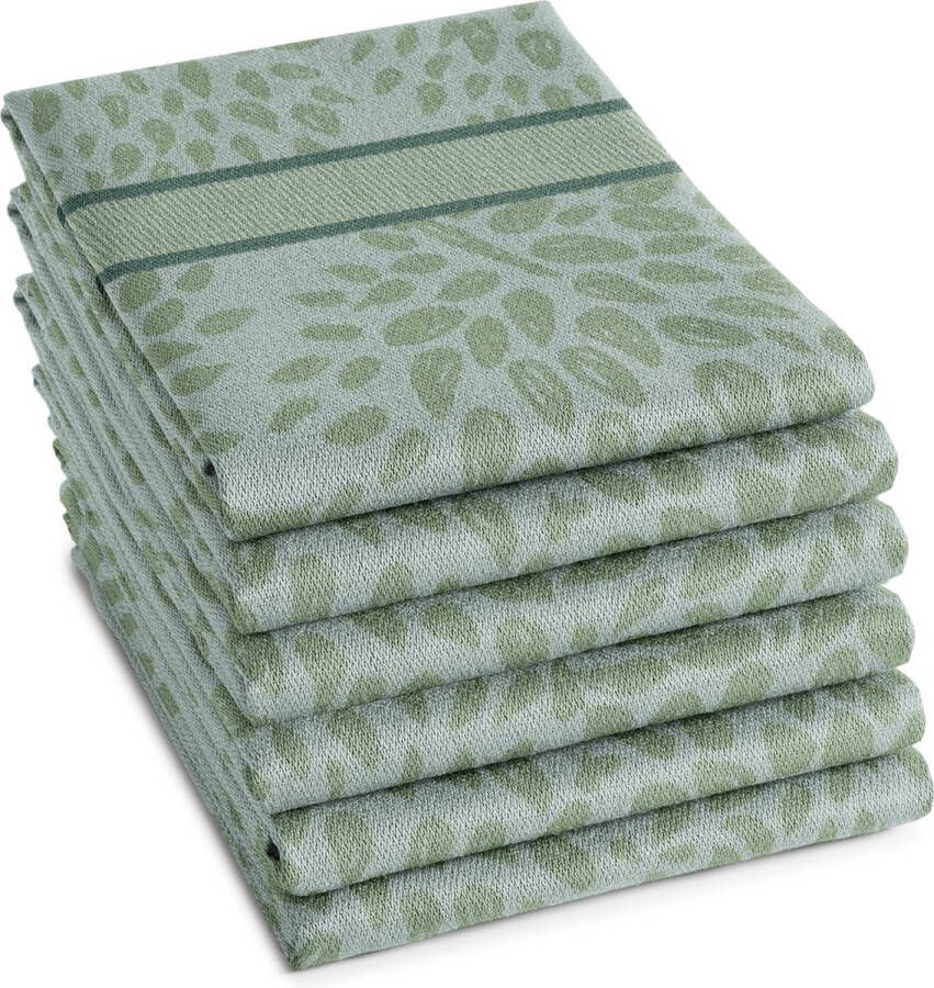 DDDDD Trees 6x Theedoek Set van 6 stuks Katoen Jacquard geweven 60x65 cm Handige ophanglus Groen