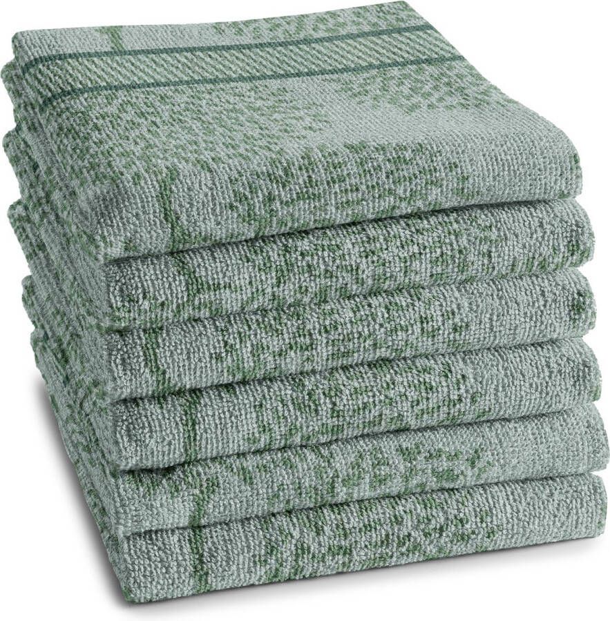DDDDD Trees 6x Keukendoek Set van 6 stuks- Katoen Bomenprint 50x55 cm Badstof Groen
