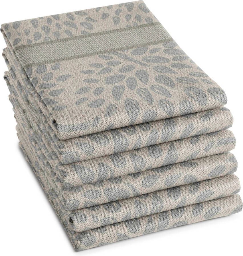 DDDDD Trees Theedoek Set van 6 Katoen Jacquard geweven 60x65 cm Bomenprint Taupe