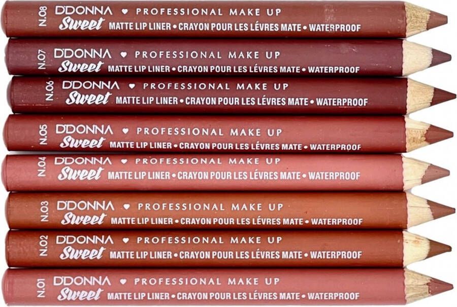D'donna Matte Lip Liner Lippotlood Waterproof Sweet Professional Make Up Set met 8 tinten bruin