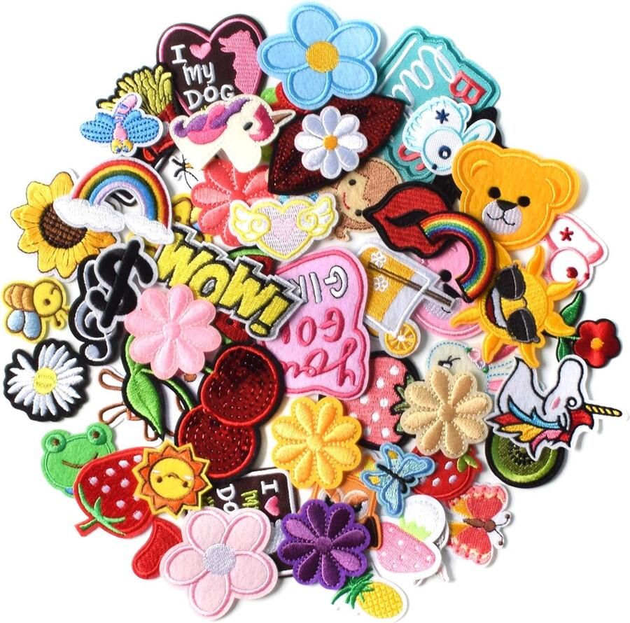 De AXEN Store openen AXEN 60 stuks geborduurde ijzeren patches DIY accessoires willekeurig gesorteerde decoratieve patches schattige naai-applicaties voor jassen hoeden backpacks jeans 60 stuks pakket