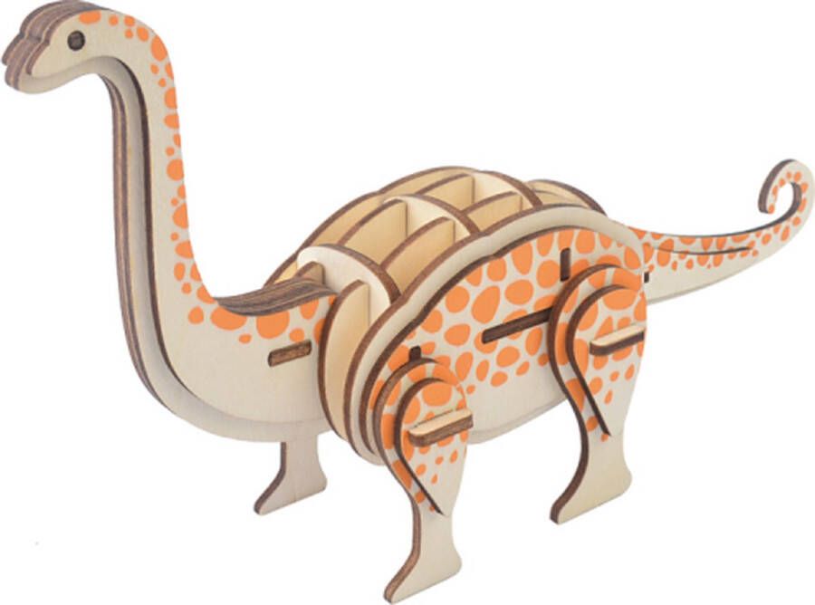 De Bouwplaats Bouwpakket 3D Puzzel Brontosaurus van hout- kleur