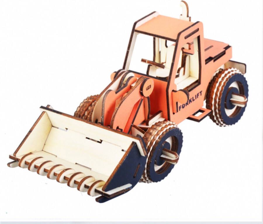 De Bouwplaats Bouwpakket 3D Puzzel Bulldozer Werkvoertuig van hout- gekleurd