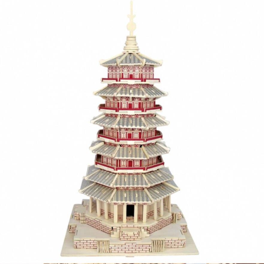 De Bouwplaats Bouwpakket 3D Puzzel Fogong Temple Buddha Tower van hout