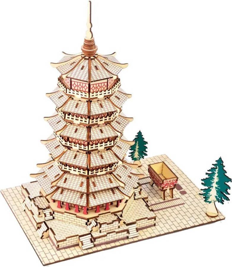 De Bouwplaats Bouwpakket 3D Puzzel Fogong Temple Buddha Tower van hout