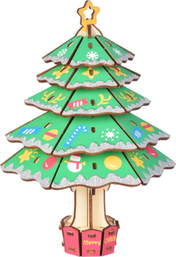 De Bouwplaats Bouwpakket 3D Puzzel Kerstboom Kerst van hout- gekleurd
