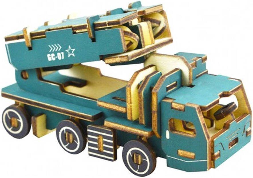 De Bouwplaats Bouwpakket 3D Puzzel Militair Transportvoertuig Afweergeschur van hout- kleur
