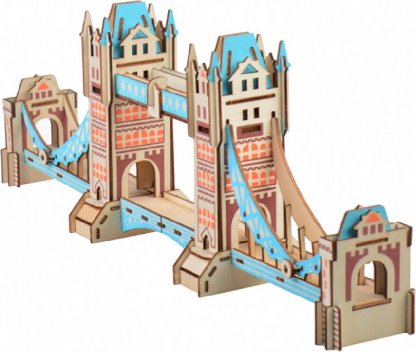 De Bouwplaats Bouwpakket 3D Puzzel Tower Bridge van hout Lasercutting- gekleurd