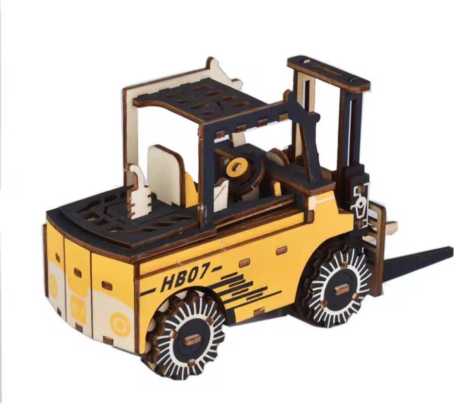 De Bouwplaats Bouwpakket DIY 3D Puzzel Vorkheftruck Heftruck gekleurd- hout