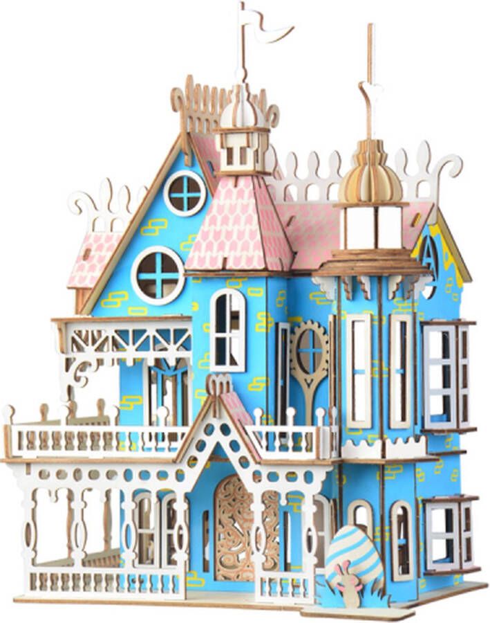 De Bouwplaats Bouwpakket Poppenhuis Mini schaal 1:48 Villa Fantasia van hout- gekleurd