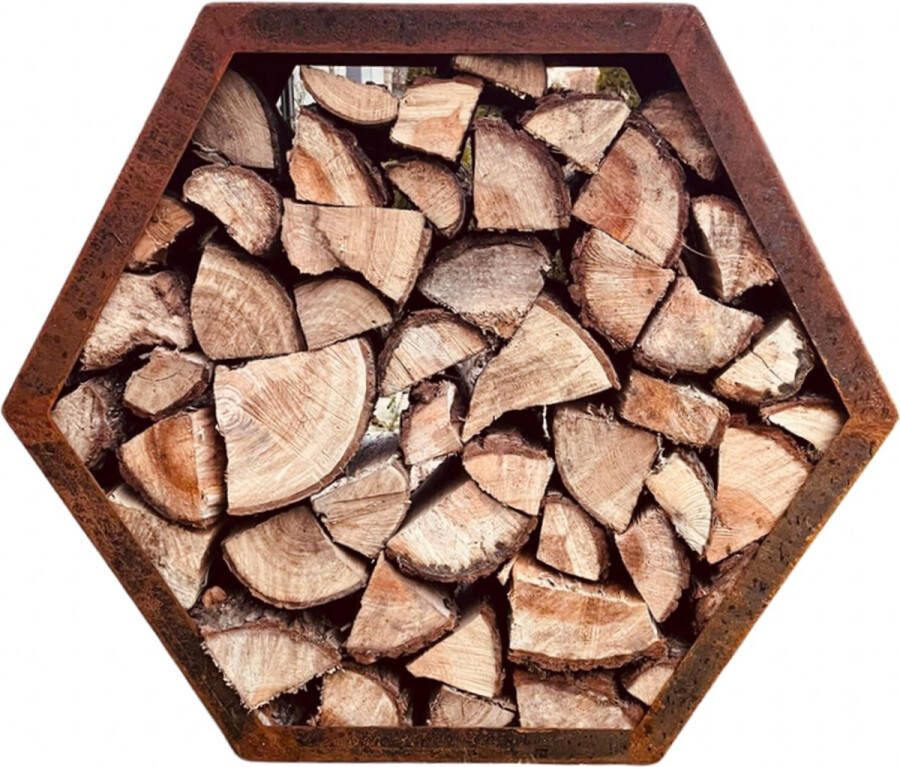 De corten shop 120x40x104 cm (LBH) Cortenstaal zeshoek houthok haardhout opslag cortenstaal houtberging houtrek cortenstaal opslag cortenstaal houtrek opslag hout