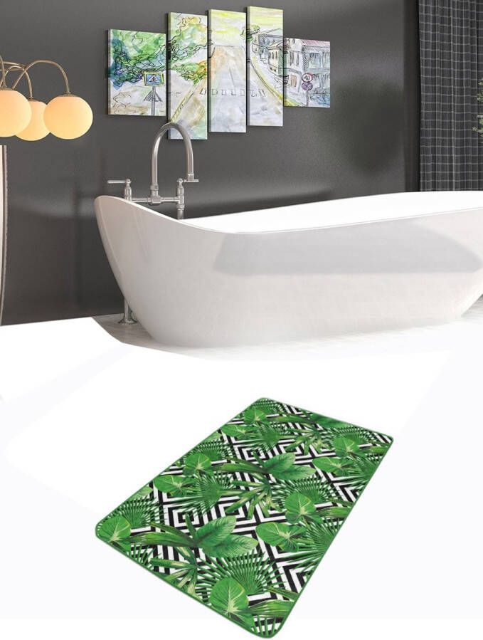 De Groen Home Badmat antislip 50x80 x 2 stuks Deurmat voor binnen- Palmbladeren- Wc mat Toiletmat