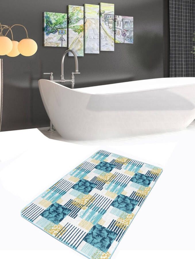 De Groen Home Badmat antislip 50x80 x 2 stuks Deurmat voor binnen- Wc mat Toiletmat Koraal ontwerp