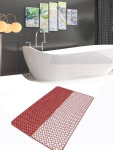 De Groen Home Badmat antislip -50x80 x 2 stuks- Deurmat voor binnen Wc mat Toiletmat Rood Bruin & Wit Ruit