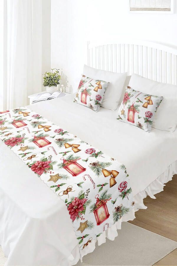 De Groen Home Bedloper & Kussenhoes Set Bedsprei Bedrukt Velvet textiel Kerstbel