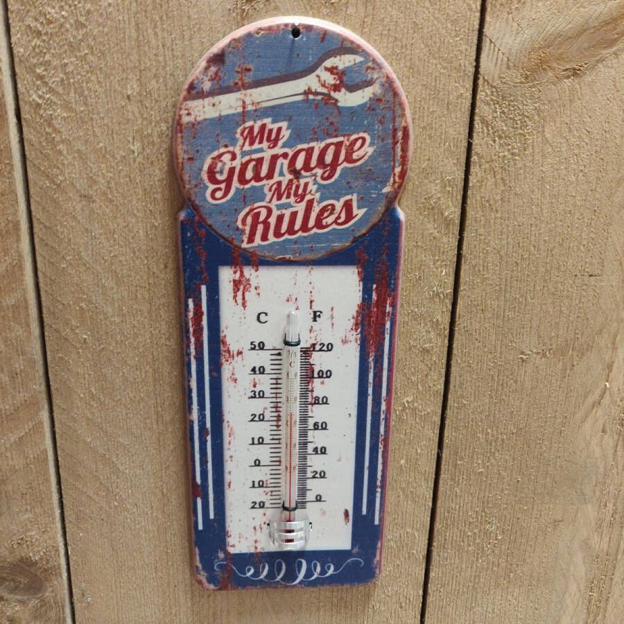 De Huismus Luxury Line Thermometer Tuin Metaal My Garage My Rules Shabby Vintage