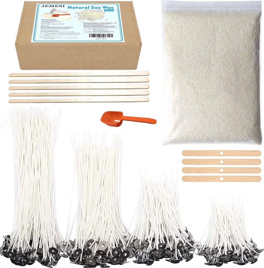 De JEMESI Store openen SoyLight Kaarsenmaker Starterspakket: Complete set met 1 kg sojawas kaarslont en 200 stuks inclusief stevige kaarshouder – Voor beginnende DIY-kaarsenmakers