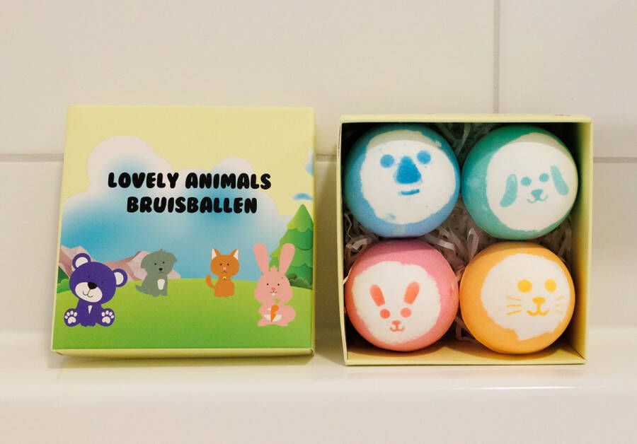 De kunst van zeep Valentijnsdag cadeau Kado kind 4 Lovely Animals bruisballen Vegan & Biologisch Wat een mooi cadeau! Speciaal met een hartje opbergdoos