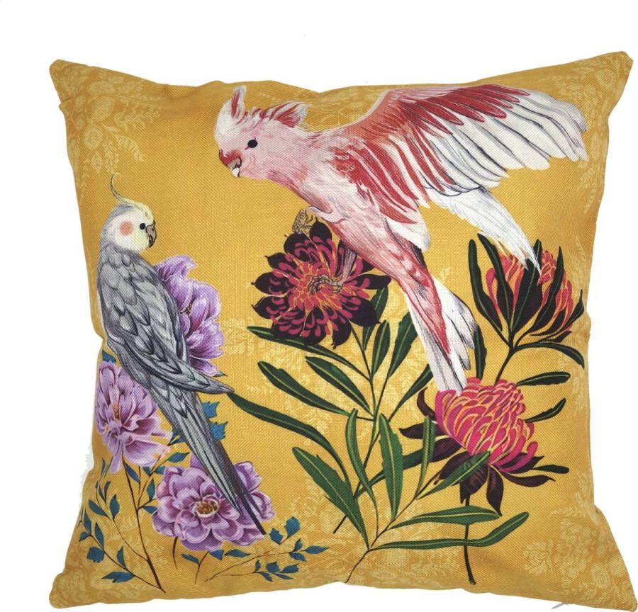 De Kussenkraam Kussenhoes Parrot & Flowers Vogel |Papegaai Oker 44 x 44 cm Exclusief binnenkussen