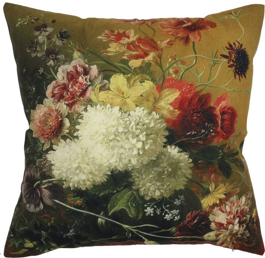 De Kussenkraam Kussenhoes vintage boeket bloemen oker oude meesters| 45 x 45 cm Exclusief binnenkussen