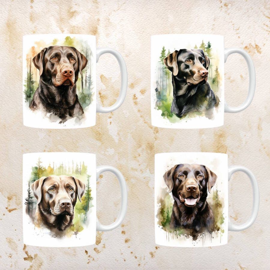 De Laaf Design Studio Labrador Retriever mokken set van 4