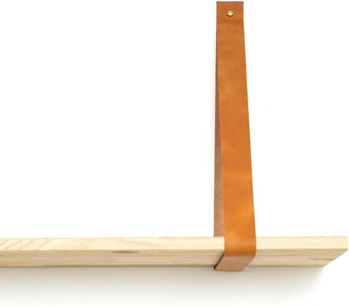 De Leermakers Leren plankdrager Cognac 2 stuks 92 x 4 cm Industriële plankendragers met koperkleurige schroeven