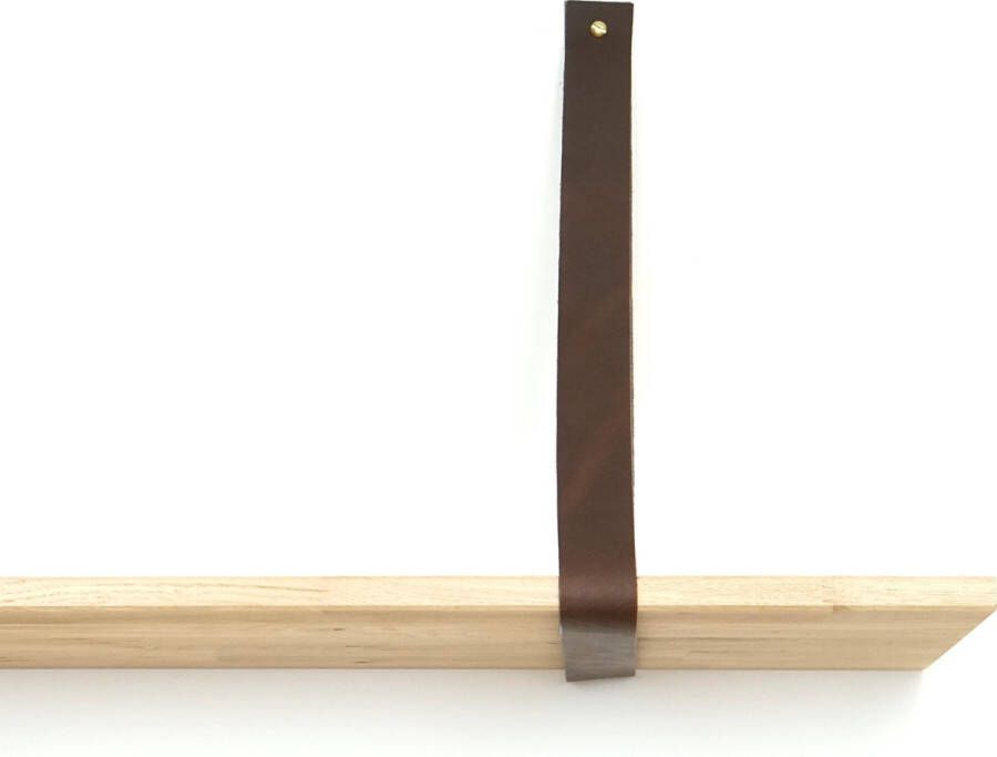 De Leermakers Leren plankdrager Donkerbruin 2 stuks 92 x 4 cm Industriële plankendragers met koperkleurige schroeven