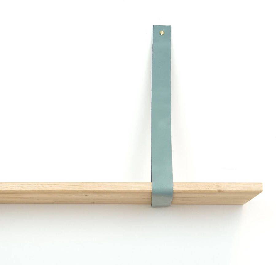 De Leermakers Leren plankdrager Grijsgroen 2 stuks 92 x 4 cm Industriële plankendragers met koperkleurige schroeven