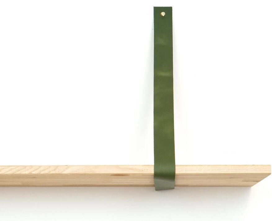 De Leermakers Leren plankdrager Groen 2 stuks 92 x 4 cm Industriële plankendragers met koperkleurige schroeven
