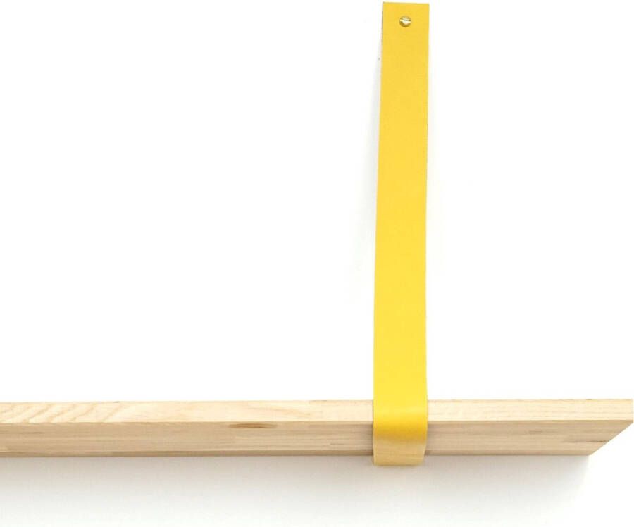De Leermakers Leren plankdrager Okergeel 2 stuks 92 x 4 cm Industriële plankendragers met koperkleurige schroeven