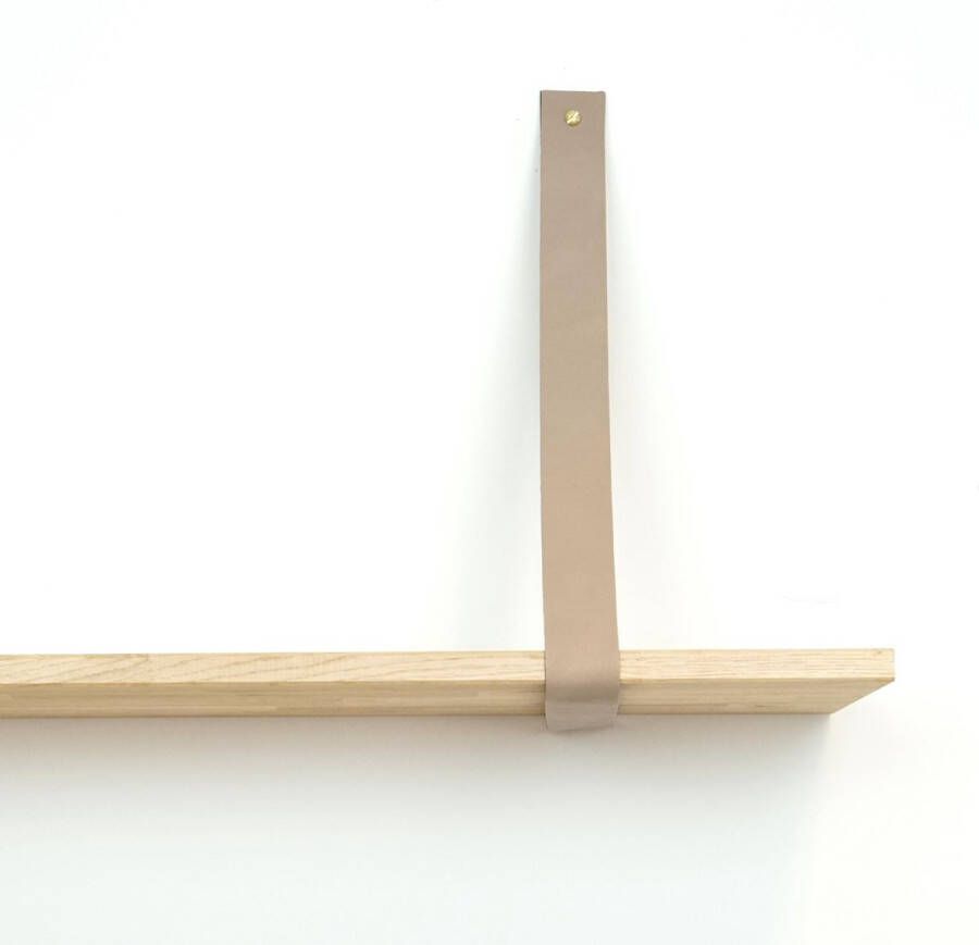 De Leermakers Leren plankdrager Taupe 2 stuks 92 x 4 cm Industriële plankendragers met koperkleurige schroeven