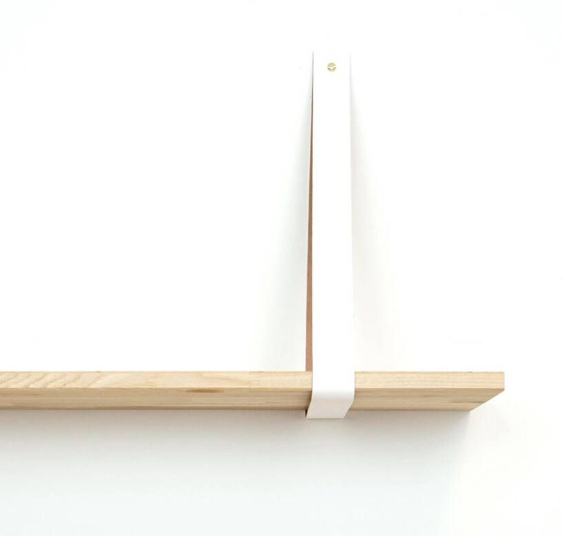 De Leermakers Leren plankdrager Wit 2 stuks 92 x 4 cm Industriële plankendragers met koperkleurige schroeven