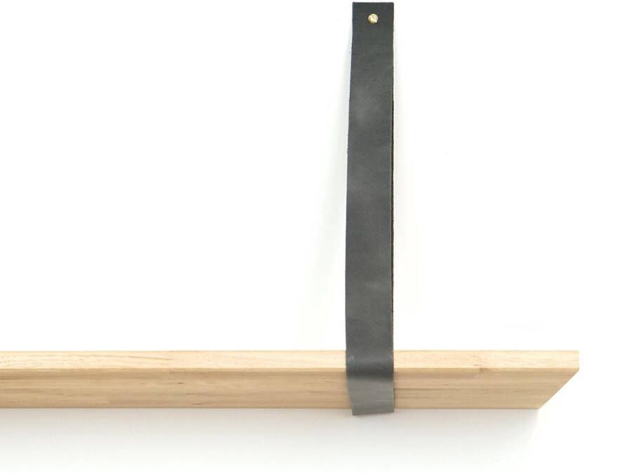 De Leermakers Leren plankdrager XL Grijs 2 stuks 120 x 4 cm- Industriële plankendragers XL extra lang met koperkleurige schroeven