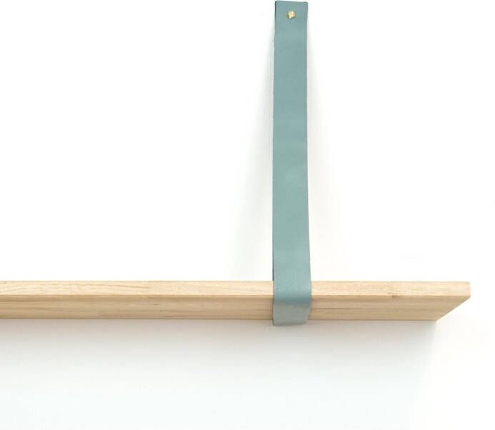 De Leermakers Leren plankdrager XL Grijsgroen 2 stuks 120 x 4 cm- Industriële plankendragers XL extra lang met koperkleurige schroeven