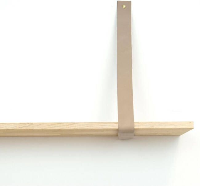 De Leermakers Leren plankdrager XL Taupe 2 stuks 120 x 4 cm Industriële plankendragers XL extra lang met zilverkleurige schroeven