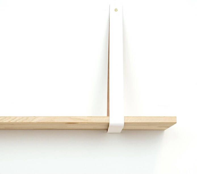 De Leermakers Leren plankdrager XL Wit 2 stuks 120 x 4 cm Industriële plankendragers XL extra lang met zilverkleurige schroeven