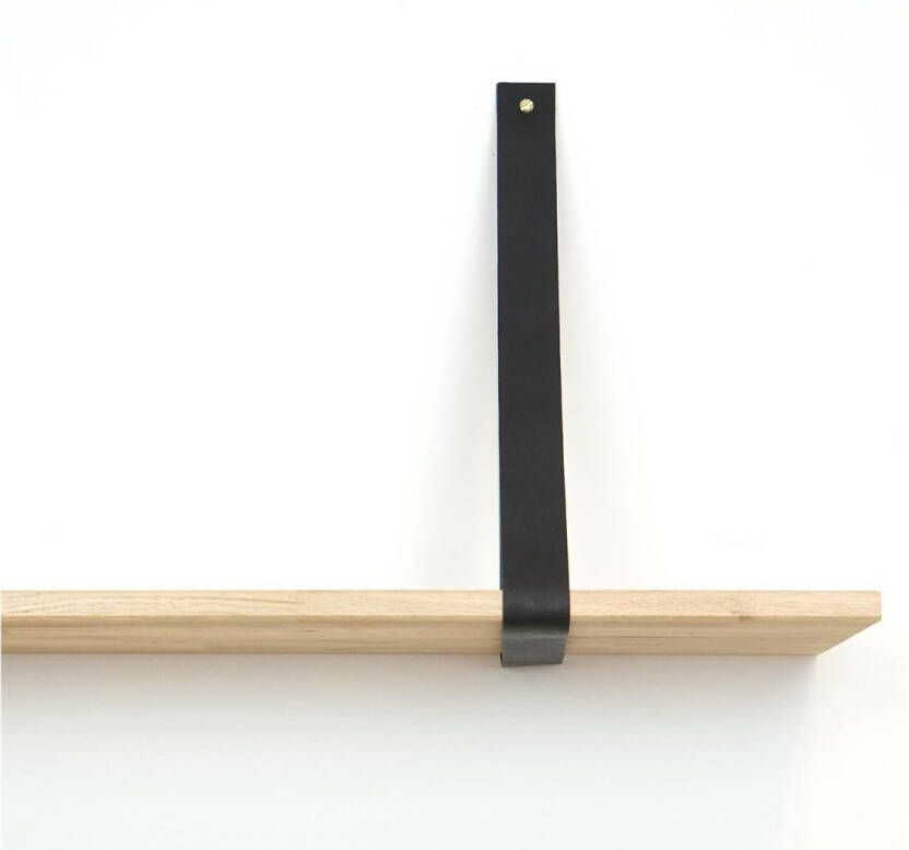 De Leermakers Leren plankdrager Zwart 2 stuks 92 x 4 cm Industriële plankendragers met koperkleurige schroeven