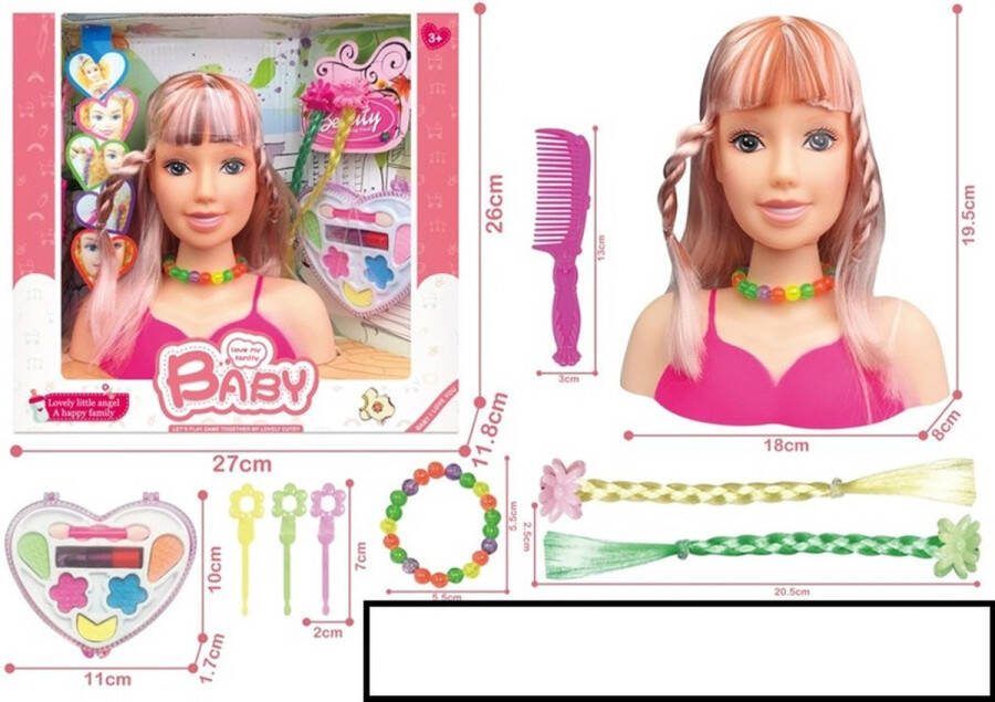 De Max Kaphoofd met make-up sieraden en haaraccessoires schminkpop styling head