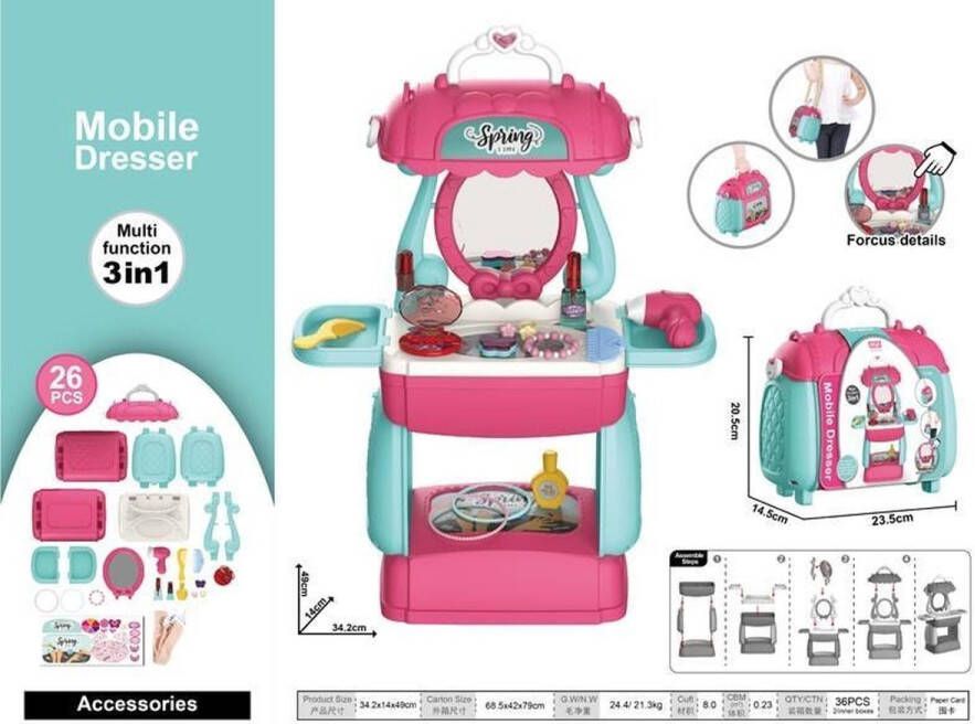 De Max kaptafel en schminktafel 3in1 in handige meeneemkoffer make-uptafel dresser