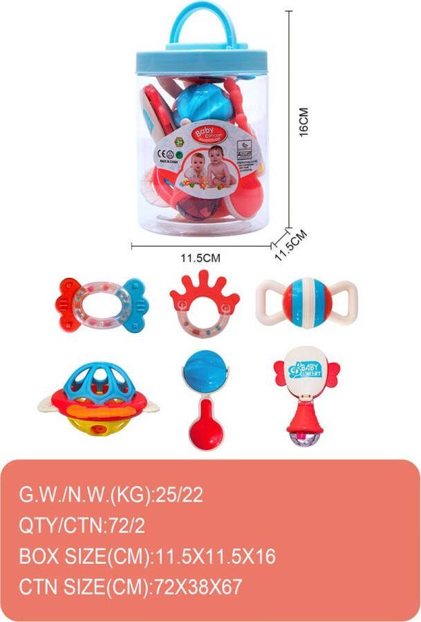 De Max Klassieke rammelaars 6in1 giftset grijpspeelgoed motorische ontwikkeling bijtring
