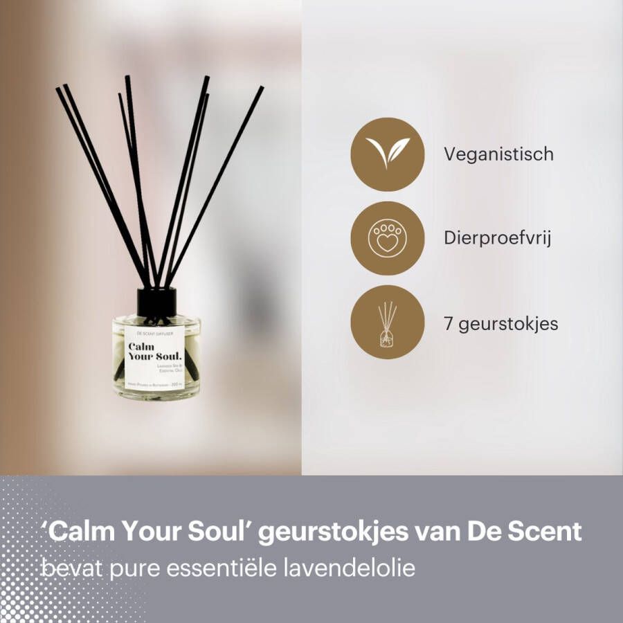 De Scent Geurstokjes 'Calm Your Soul' van met pure essentiële lavendelolie 7 geurstokjes 100ml