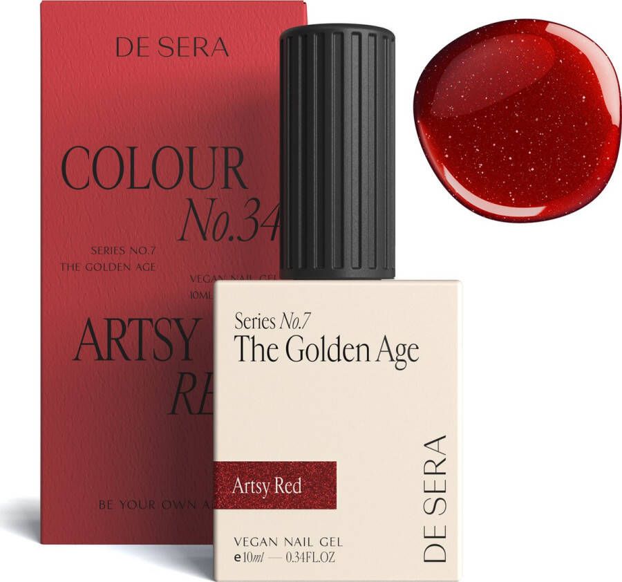 De Sera Gellak Glitter Rode Gel Nagellak Rood 10ML Colour No. 34 Artsy Red