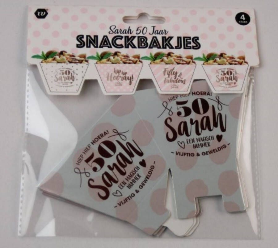 De wauw factor Snackbakjes Sarah | 50 jaar | 4 stuks | Decoratie | Verjaardag | Feestje