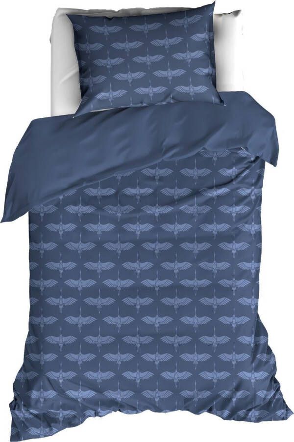 De Witte Lietaer Dekbedovertrek Crane Stellar Blue 140 x 200 220 cm + 60 x 70 cm 100% katoen flanel