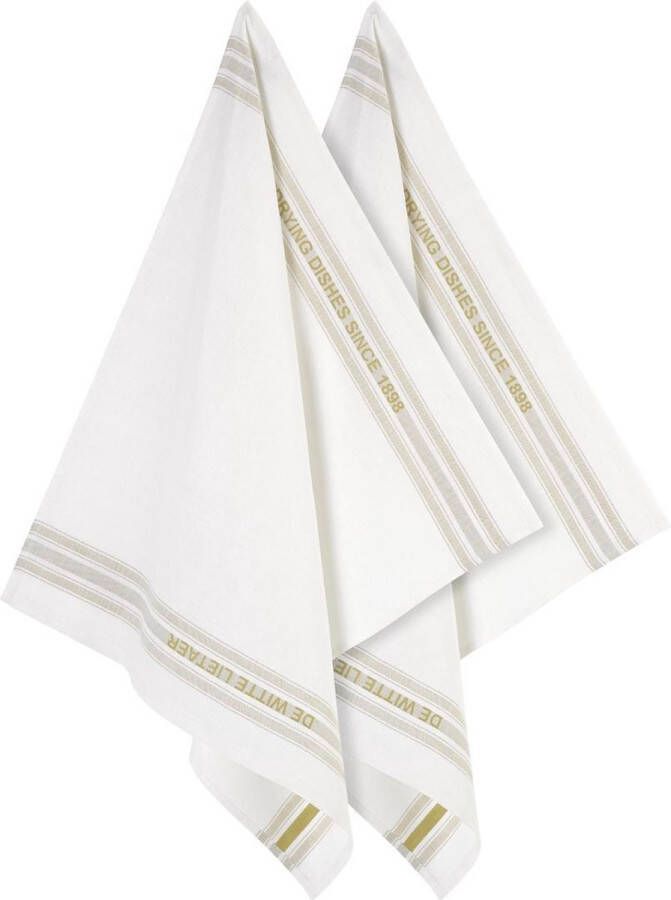 De Witte Lietaer -DISH keukenhanddoek- halflinnen- hotelkwaliteit -set van 2- Off-White Yellowgreen