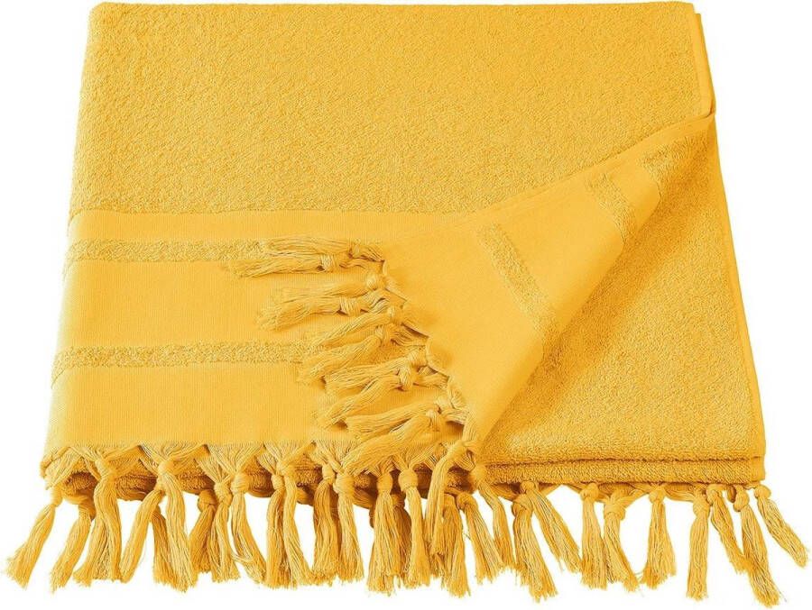 De Witte Lietaer Hamam strandlaken met flosjes Fjara yellow 100x180