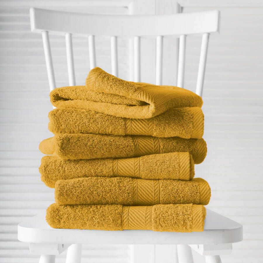De Witte Lietaer Handdoeken Helene Golden Yellow 50 x 100 cm 6 stuks Katoen