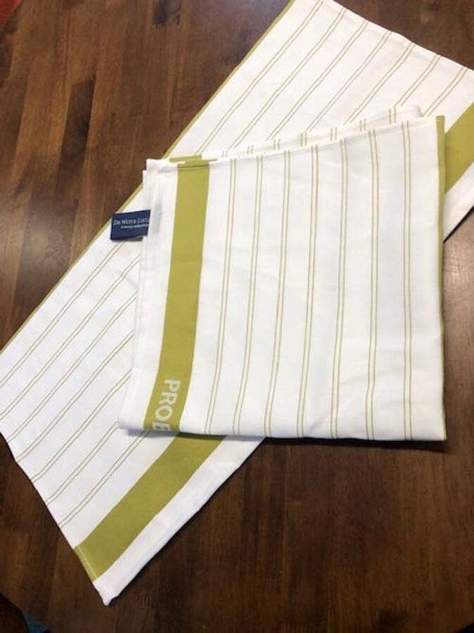 De Witte Lietaer Probilife Keukenhanddoeken halflinnen- hotelkwaliteit wit en yellowgreen set van 2