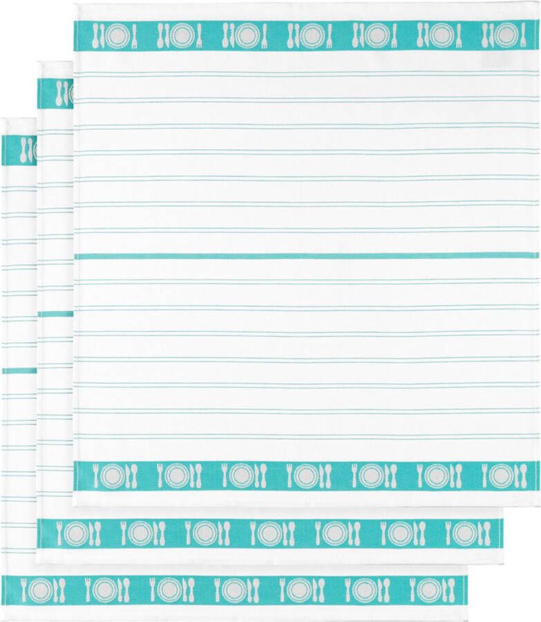 De Witte Lietaer Theedoek BML Aqua 3 stuks 65 x 65 cm Katoen